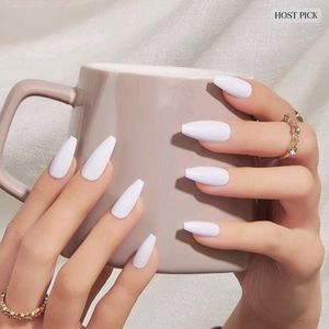 24pcs White Coffin Press On Nails w/ Free Nail File & Tape